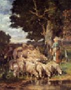 unknow artist Sheep and Sheepherder USA oil painting artist